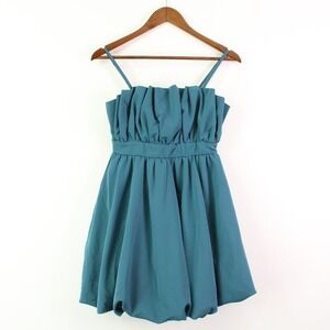 Evolutionary Balloon Hem Mini Dress Teal Size S